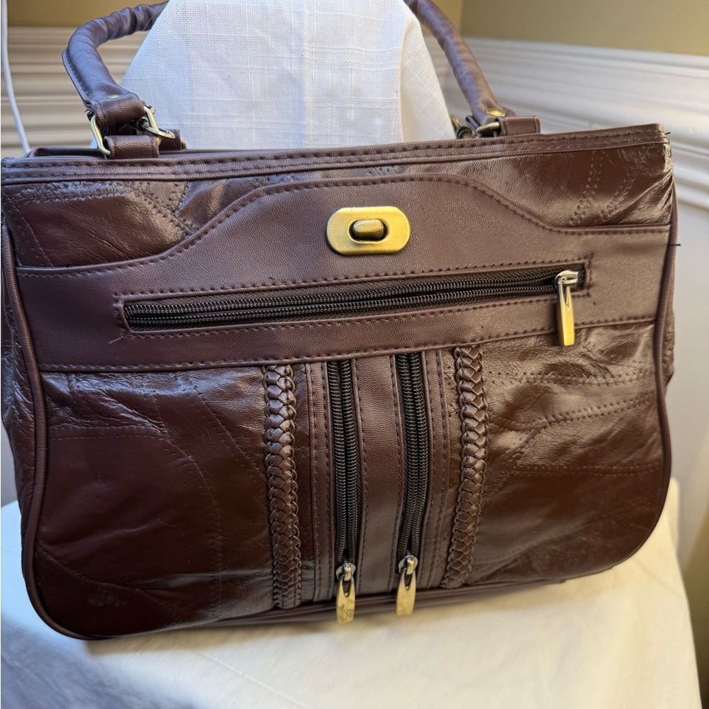 Vintage Elegant Brown Patchwork Leather Handbag - image 1